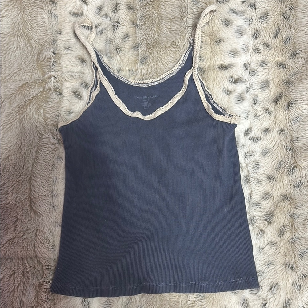 Brandy Navy Ribbed Camisole with Cream Lace Trim